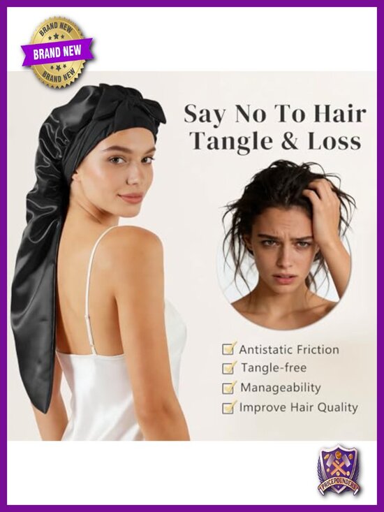 19 Momme Mulberry Silk Bonnet Double Layer Long Hair Wrap for Braids